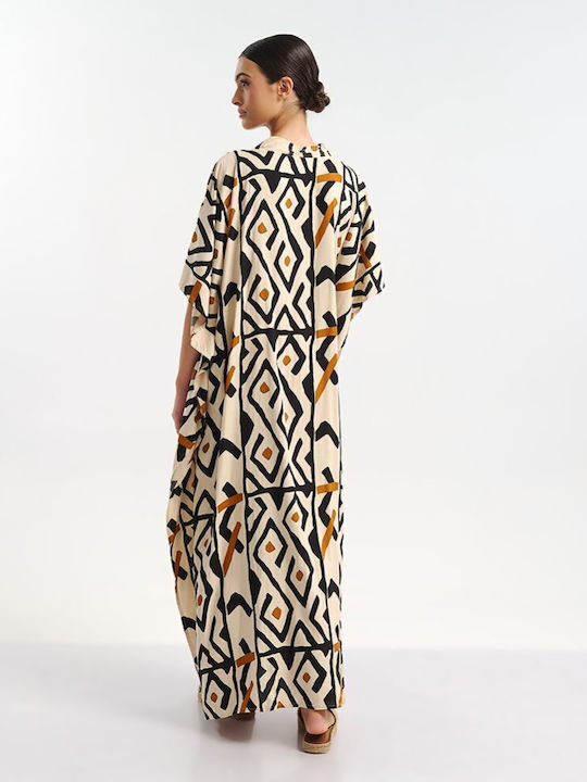 Ble Resort Collection Caftan De Plajă Bej/Negru Ble Resort Collection Caftan De Plajă Bej/Negru