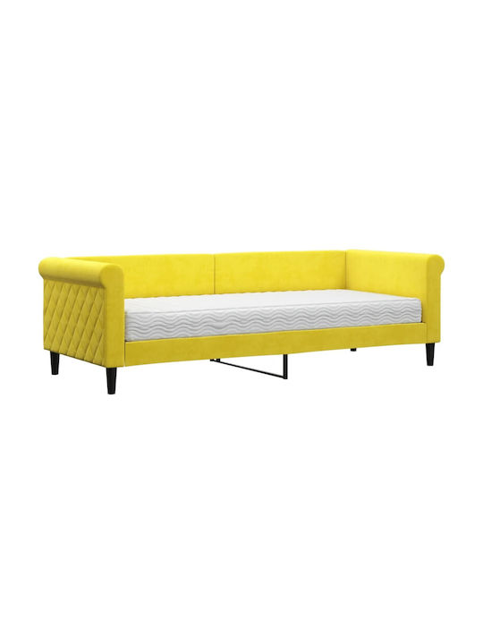 Canapea Pat Single din Lemn Masiv Galben cu Lamele pentru Saltea 80x200cm