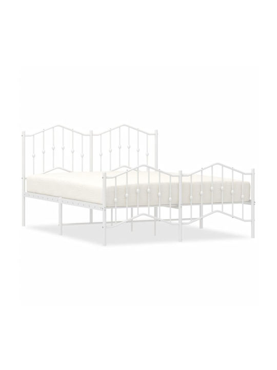 Bed Double Metal White with Slats for Mattress 135x190cm