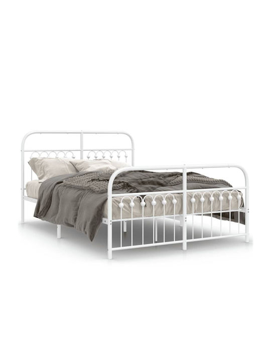 Pat Dublu Metalic Alb cu Lamele pentru Saltea 137x190cm