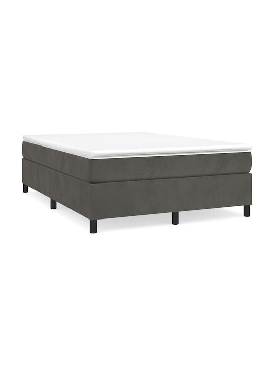 Double Upholstered Bed Base with Fabric Dark Gray for Mattress 140x200cm