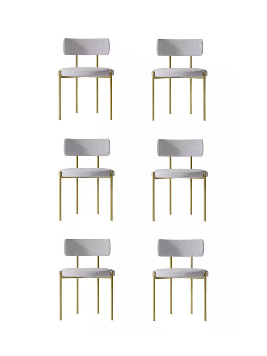 Set of 6 White Fabric Dining Chairs with Matte Gold Base 46cm