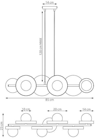 Emibig Lumini Suspendate Negru Pentru 6 Lumini G9