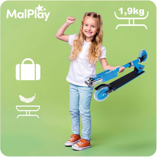 MalPlay Scuter Copii Pliabil 2 Roți Cu Iluminare LED Pentru 3+ Ani Albastru