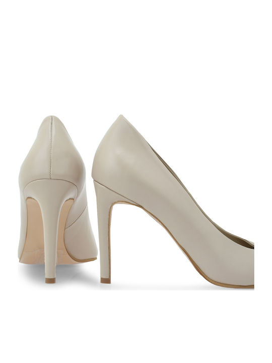 Leather Heels With High Beige Heel