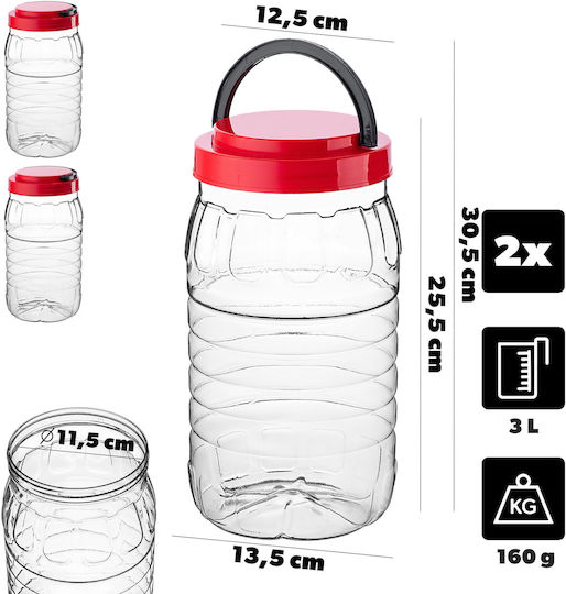 Kadax Set of 2 Pasta Jars with Plastic Lid Red 3000ml 2 Pieces