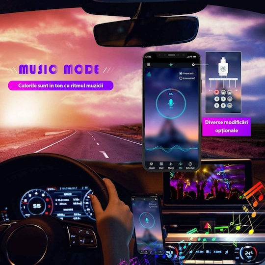Benzi Led Auto Multicolore RGB 12 Leduri X 4 Benzi Control Prin Aplicație Bluetooth Android
