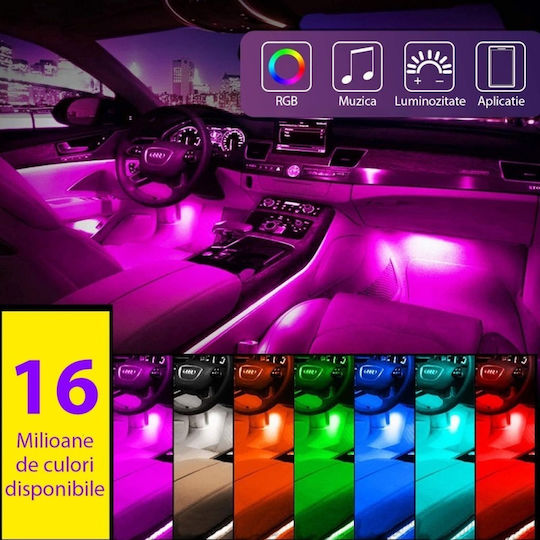 Benzi Led Auto Multicolore RGB 12 Leduri X 4 Benzi Control Prin Aplicație Bluetooth Android