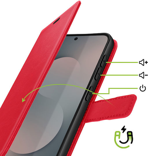 Mayaxess Wallet Case Galaxy S25 Fe Lanyard Stand Function Red