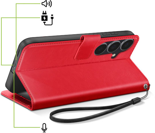 Mayaxess Wallet Case Galaxy S25 Fe Lanyard Stand Function Red
