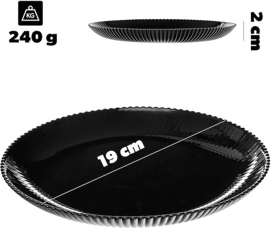 Kadax Glass Dessert Plate Black with Diameter 19cm 3 Pieces