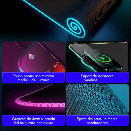 Gaming Mauspad 15w Wireless Charging RGB-Beleuchtung Farbwechsel Durch Berührung 80x30x0,4 cm Er D L