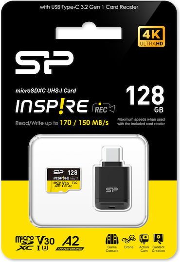 Silicon Power Inspire microSDXC 128GB U3 V30 A2 UHS-I 170MB/s with USB Reader