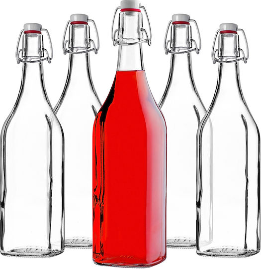Kadax Glass Water Bottle With Transparent Clip 1000ml 5 Pieces