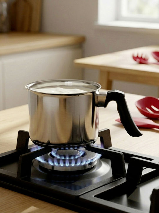 Cheffinger Oală Lapte 12cm Oțel Inoxidabil Cu Cioc De Turnare Mâner Izolat Argintie