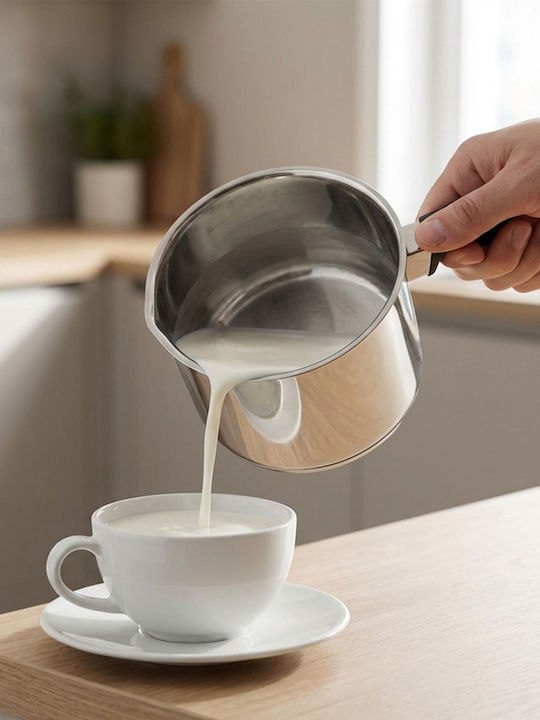 Cheffinger Oală Lapte 12cm Oțel Inoxidabil Cu Cioc De Turnare Mâner Izolat Argintie