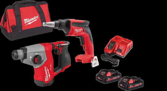 Milwaukee M18 Fuel™ FHACFSG-302B Battery Tool Set Drywall Screwdriver & Hammer Brushless 18V with 2 Batteries 3Ah and Case