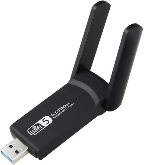 Безжичен Ac 1300 Двуобхватен Адаптер 1200mbps Usb 3.0 2.4g/5g Дълъг Обхват 2 Антени Черен