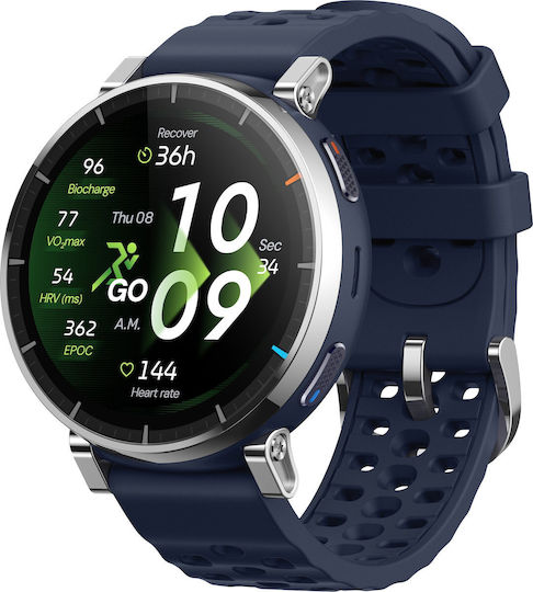 Amazfit Active 3 Premium Stainless Steel 45mm Αδιάβροχο Smartwatch με SIM και Παλμογράφο (Μπλε)