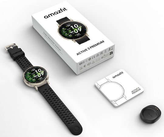 Amazfit Active 3 Premium Stainless Steel 45mm Αδιάβροχο Smartwatch με SIM και Παλμογράφο (Μαύρο)