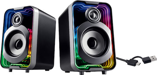 Powertech PT-1575 Ασύρματα Ηχεία Υπολογιστή 2.0 με RGB Φωτισμό και Bluetooth Ισχύος 5W Μαύρα