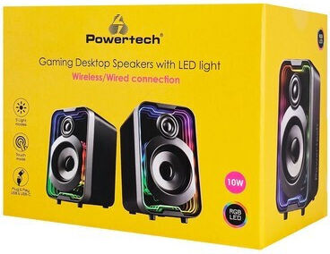 Powertech PT-1575 Ασύρματα Ηχεία Υπολογιστή 2.0 με RGB Φωτισμό και Bluetooth Ισχύος 5W Μαύρα