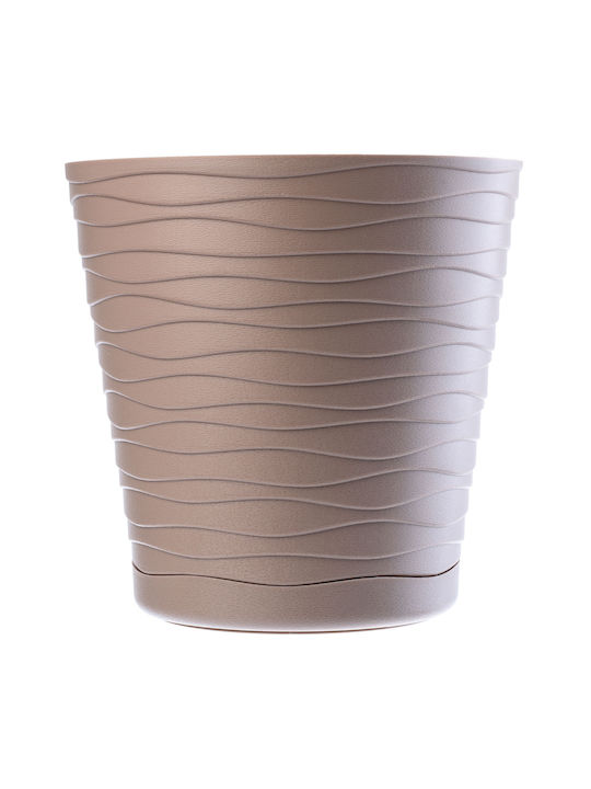 Kadax Ghiveci De Flori Din Plastic Bej Cu Farfurie 25x25x17cm