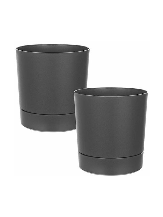 Kadax Set 2 Ghivece de Flori Din Plastic Gri Cu Farfurie