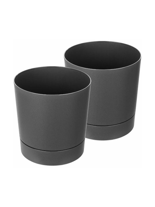 Kadax Set 2 Ghivece de Flori Din Plastic Gri Cu Farfurie