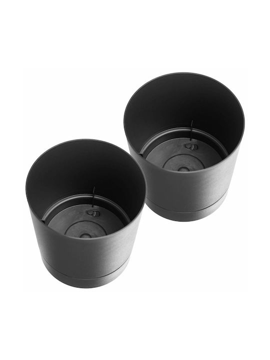 Kadax Set 2 Ghivece de Flori Din Plastic Gri Cu Farfurie