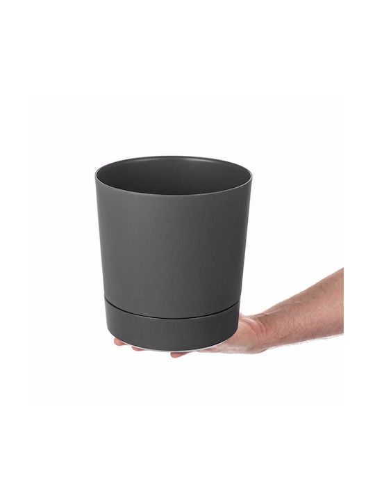 Kadax Set 2 Ghivece de Flori Din Plastic Gri Cu Farfurie
