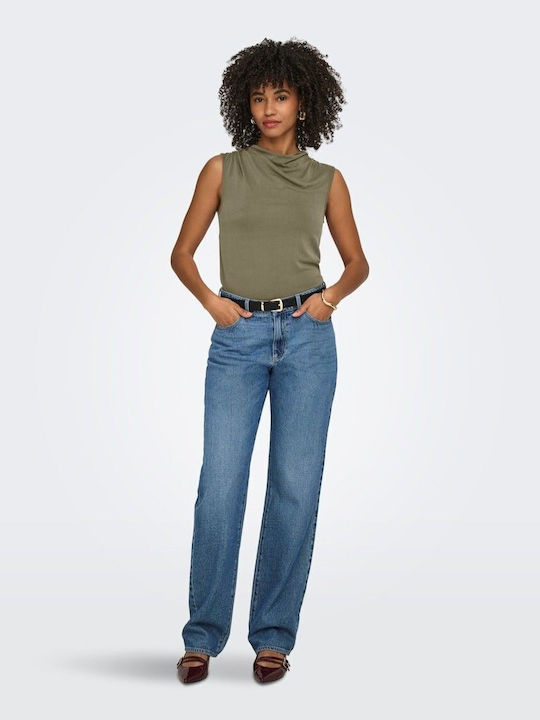 Only Damen Bluse Ärmellose Olivgrün