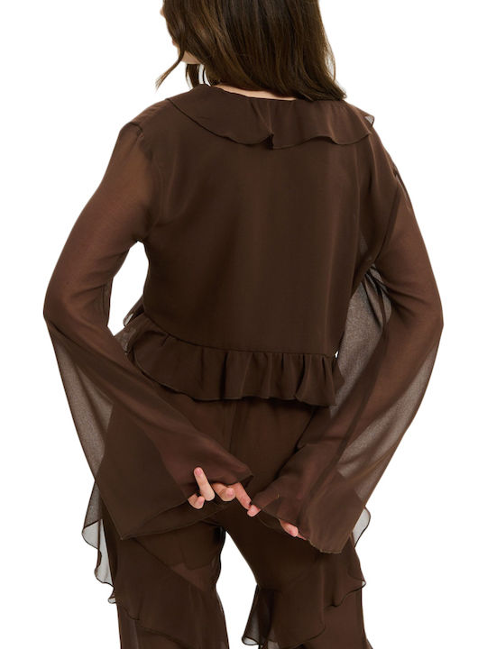 Project Soma Women's Crop Top Long Sleeve Brown