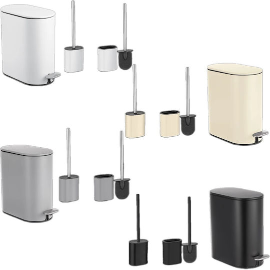 Sidirela E-4729 Metallic Bathroom Brush and Bin Set Soft Close 5L Gray