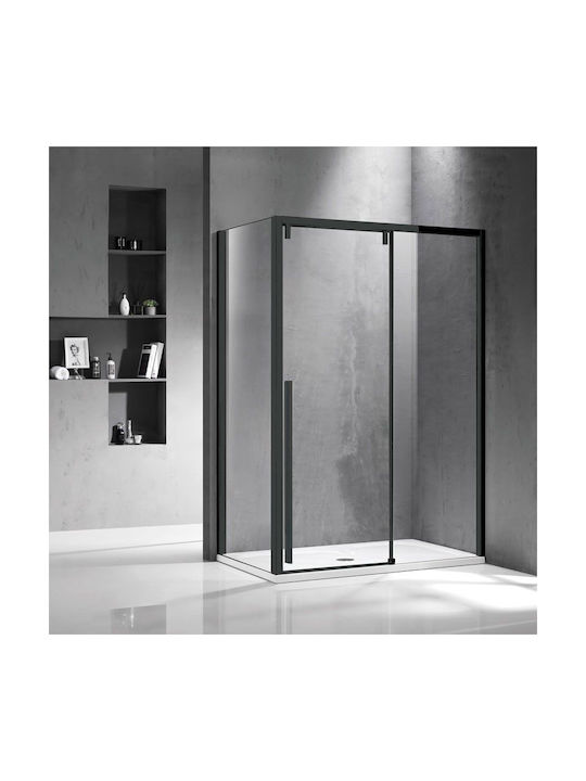 Karag Santorini Σταθερό Πλαϊνό Ντουζιέρας 140x200cm Clear Glass Nero