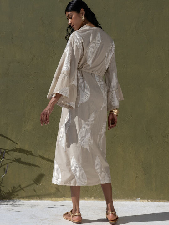 Summer Midi Wrap Dress Beige
