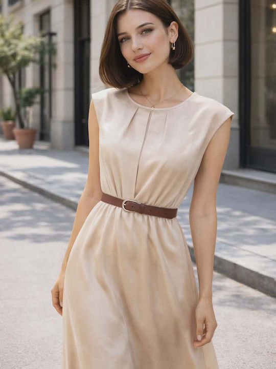Sommer Midi Damenkleid Beige