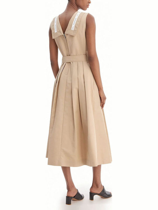 Summer Midi Sleeveless Wrap Beige Dress