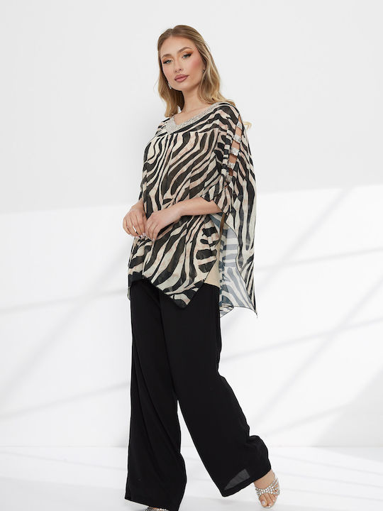 Women's Black Set with Loose Fit Leopard Trousers