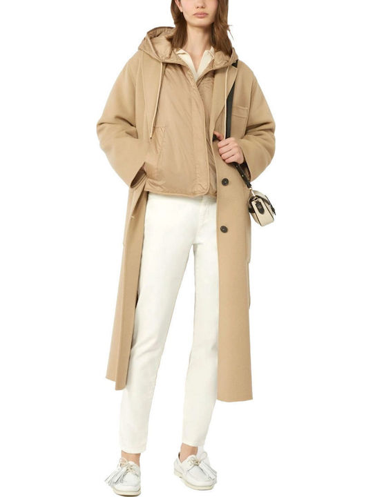Pantaloni Dama Capri Tesatura High Rise Ecru