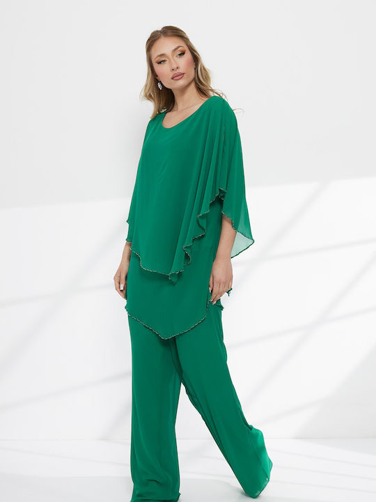 Women's Green Set with Trousers in Loose Fit