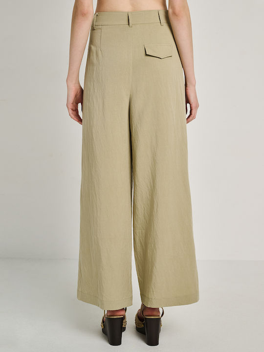 Women's High Rise Fabric Trousers Light Khaki 60-007.055.N0066
