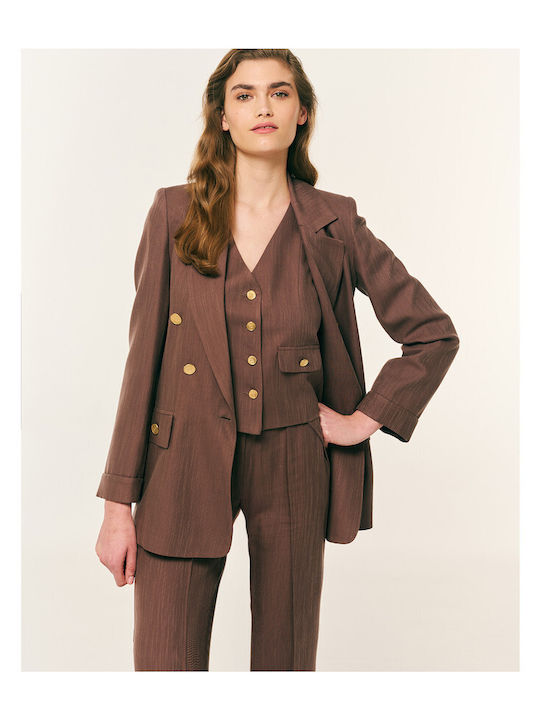 Women's Fabric Trousers in Straight Leg Chocolate