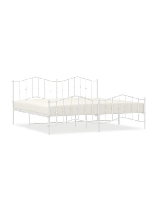 King Size Metal Bed White with Slats for Mattress 193x203cm
