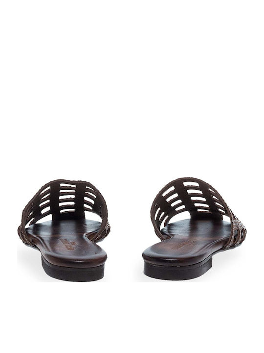 Pantofi Mules De Piele Cu Toc În Culoarea Maro