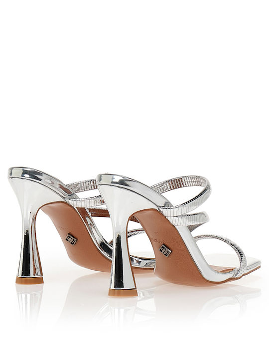 Mules με Τακούνι σε Ασημί Χρώμα