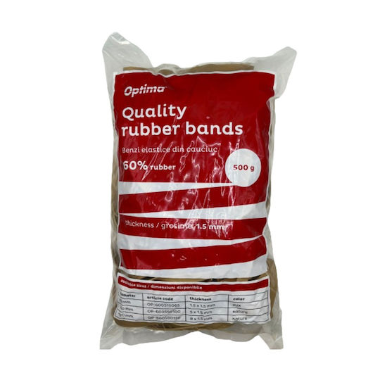 Benzi Elastice Optima Benzi de Cauciuc Bani 60% Cauciuc 500g/pungă Diametru 80mm Grosime 8mm X 1.5mm Optima Naturale