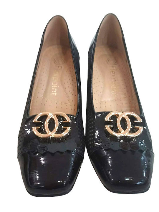 Leder Pumps mit Chunky Mittelhohem Absatz Schwarz 696T