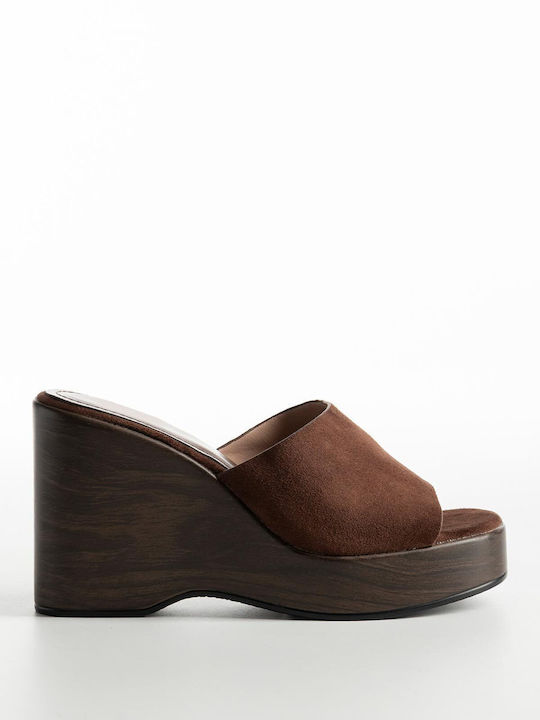 Mules Platformă Suede Fază Dama 903-652 Maro Sintetic Suede