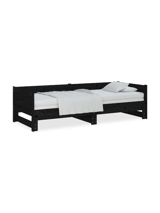 Sofa Bed Single Solid Wood Black with Slats for Mattress 90x200cm